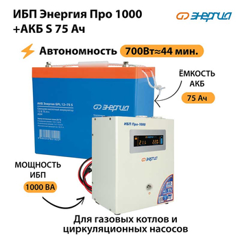 ИБП Энергия Про 1000 + Аккумулятор S 75 Ач (700Вт - 44мин) - ИБП и АКБ - ИБП для котлов - . Магазин оборудования для автономного и резервного электропитания Ekosolar.ru в Троицке