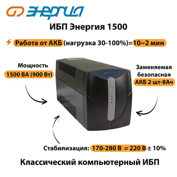 Энергия ИБП 1500 - ИБП и АКБ - ИБП для компьютера - . Магазин оборудования для автономного и резервного электропитания Ekosolar.ru в Троицке