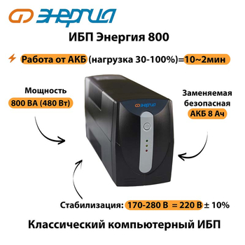 Энергия ИБП 800 - ИБП и АКБ - ИБП для компьютера - . Магазин оборудования для автономного и резервного электропитания Ekosolar.ru в Троицке